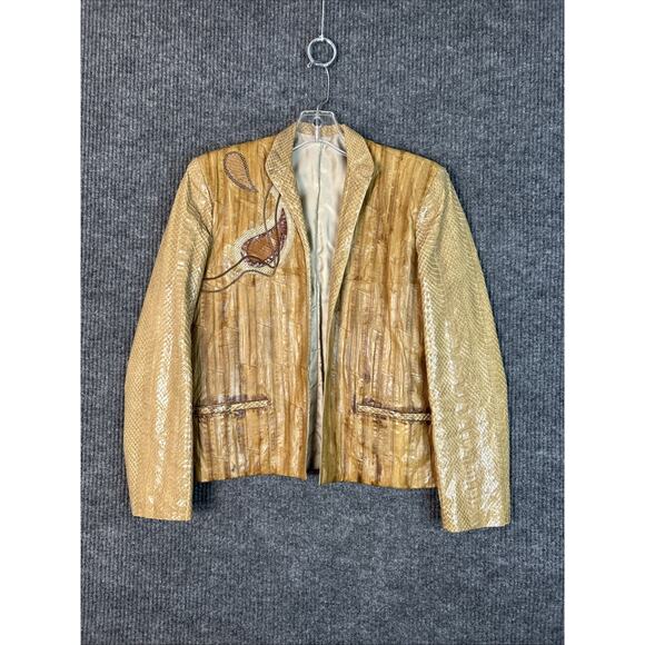 Vintage Womens Genuine Water Snakeskin Jacket Size 8 Tan Brown Made In England - Picture 1 of 15